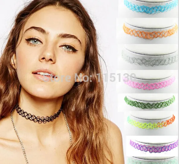 Vintage Stretchy Fishing Line Tattoo Choker Necklace For Women Gothic Rock Punk Grunge Henna Elastic Weave Collar Necklaces