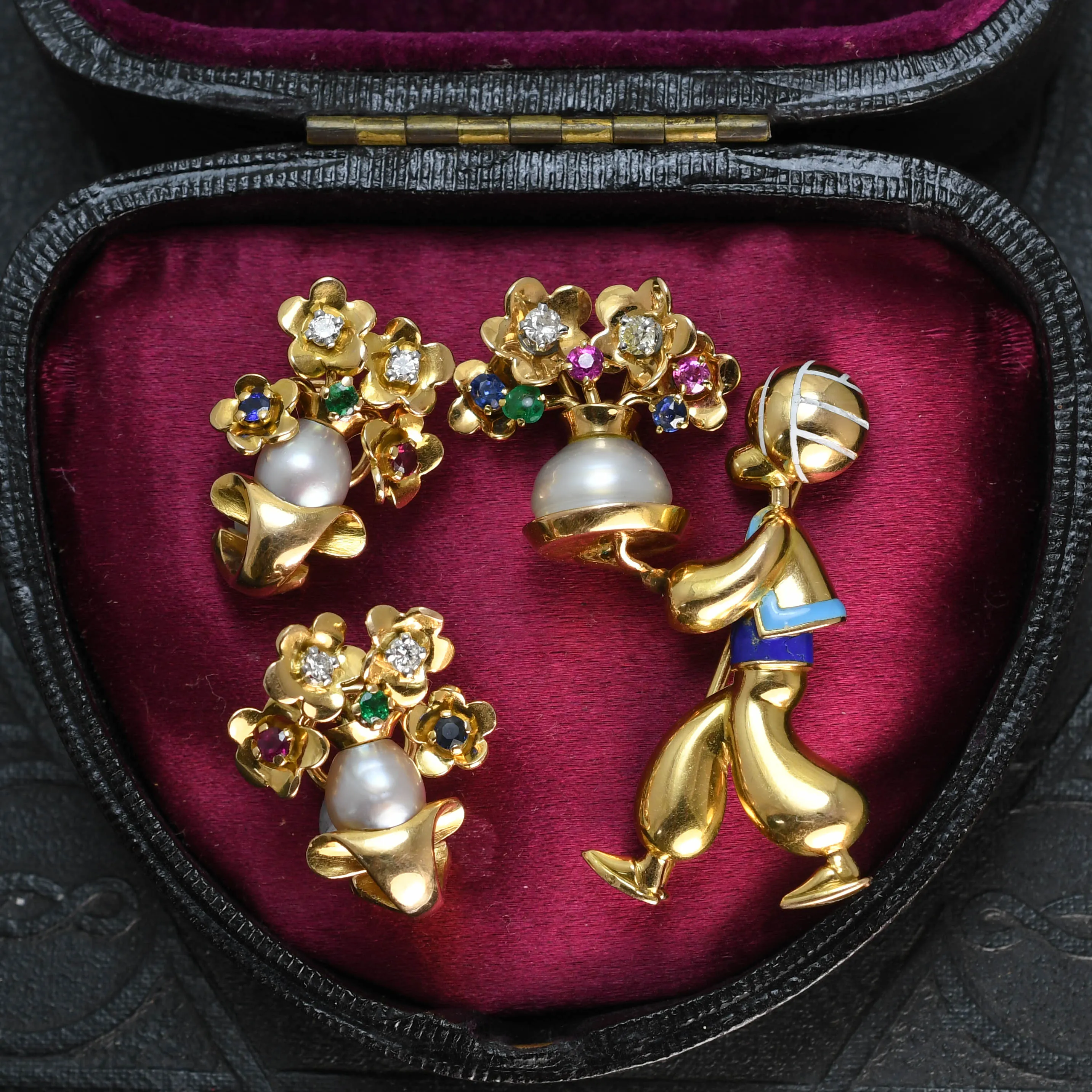 Vintage Sultan with Flowers Brooch & Earrings Set