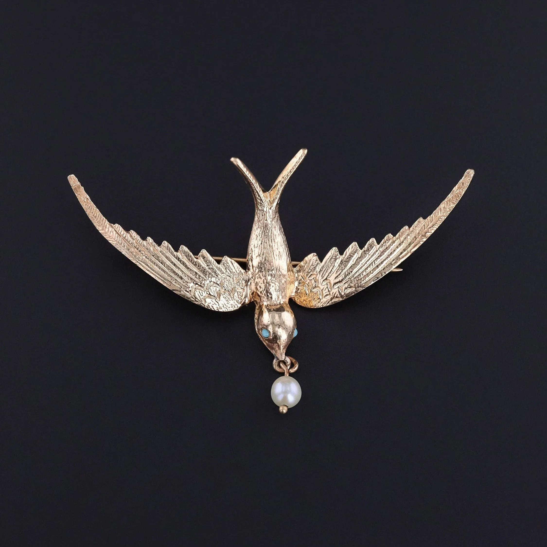 Vintage Swallow Brooch of 14k Gold