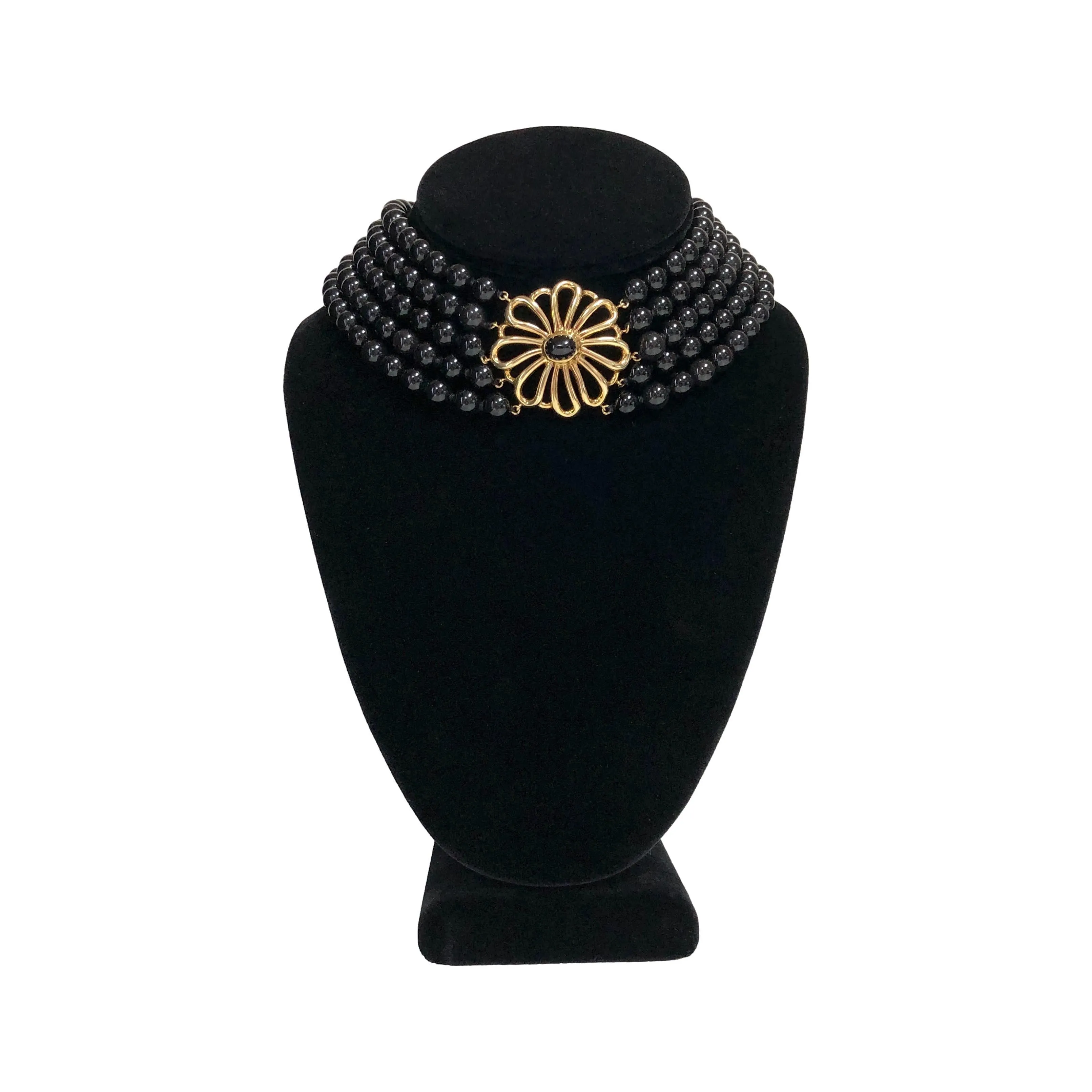 Vintage Tiffany & Co. Paloma Picasso 5-Strand Onyx   18K Y Gold Choker Necklace