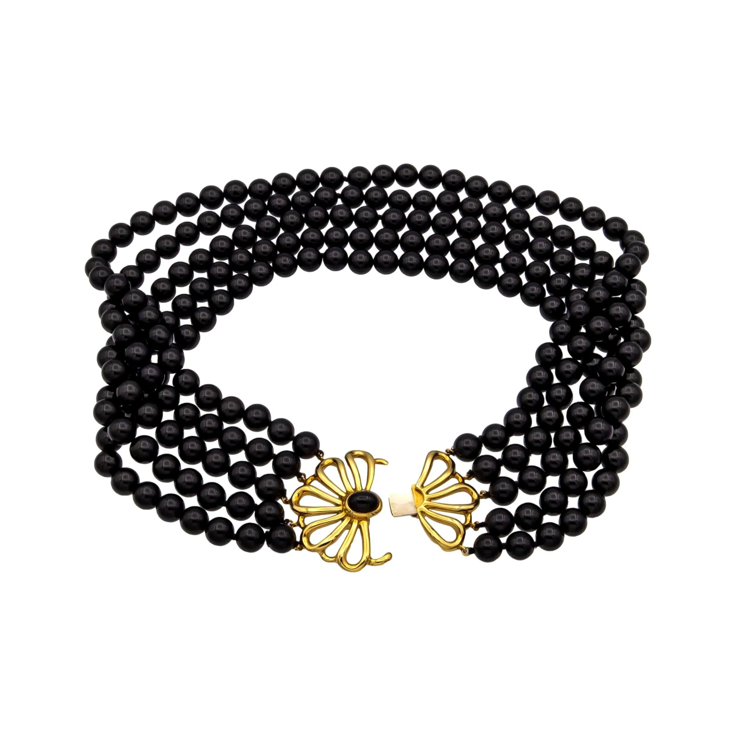 Vintage Tiffany & Co. Paloma Picasso 5-Strand Onyx   18K Y Gold Choker Necklace