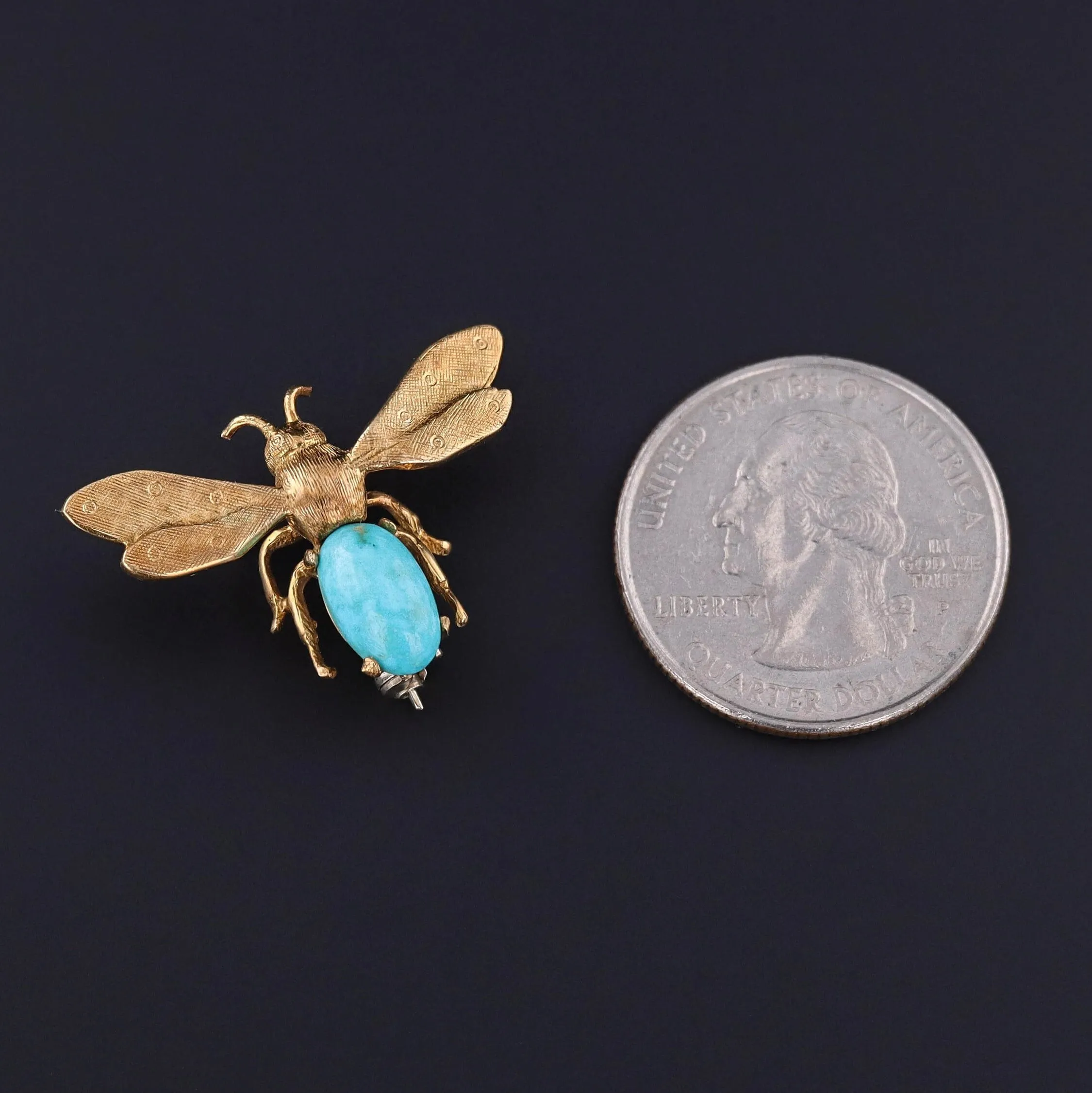 Vintage Turquoise Bee or Insect Brooch of 18k Gold