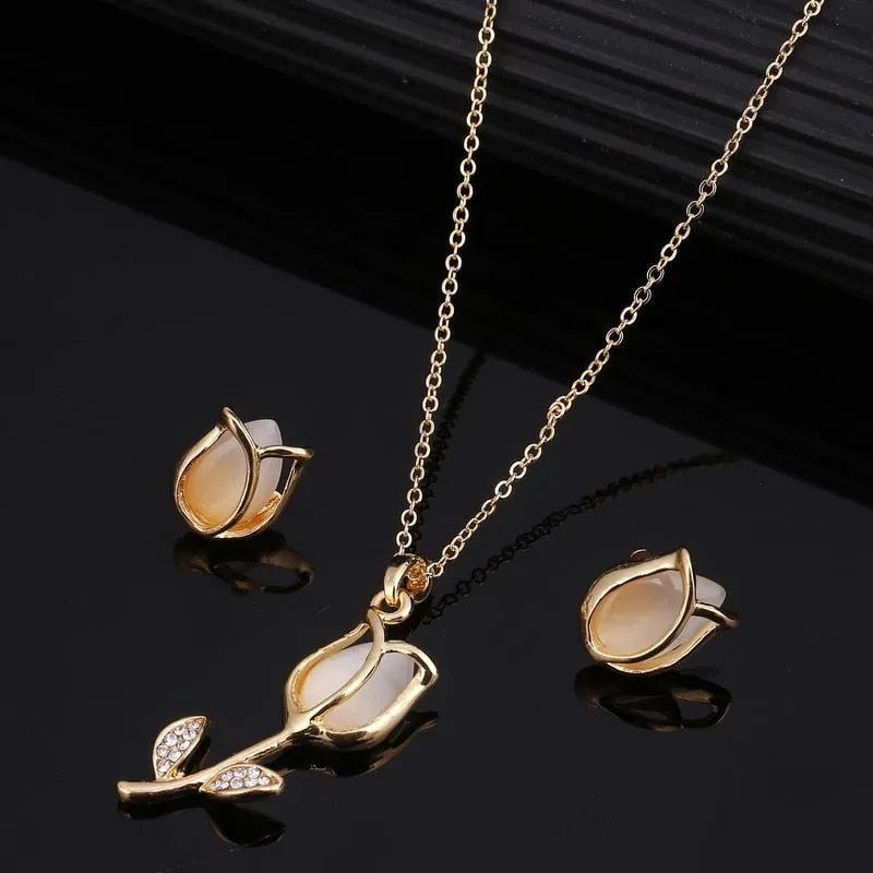 Water Drop Opal Gold Jewelry Set For Woman Wedding Jewelry