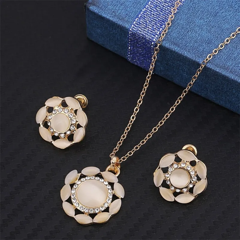 Water Drop Opal Gold Jewelry Set For Woman Wedding Jewelry