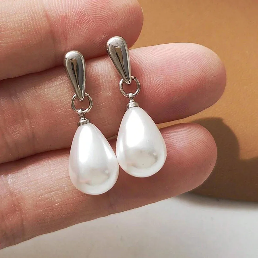 Water Drop Shape Imitation Pearl Drop Earrings