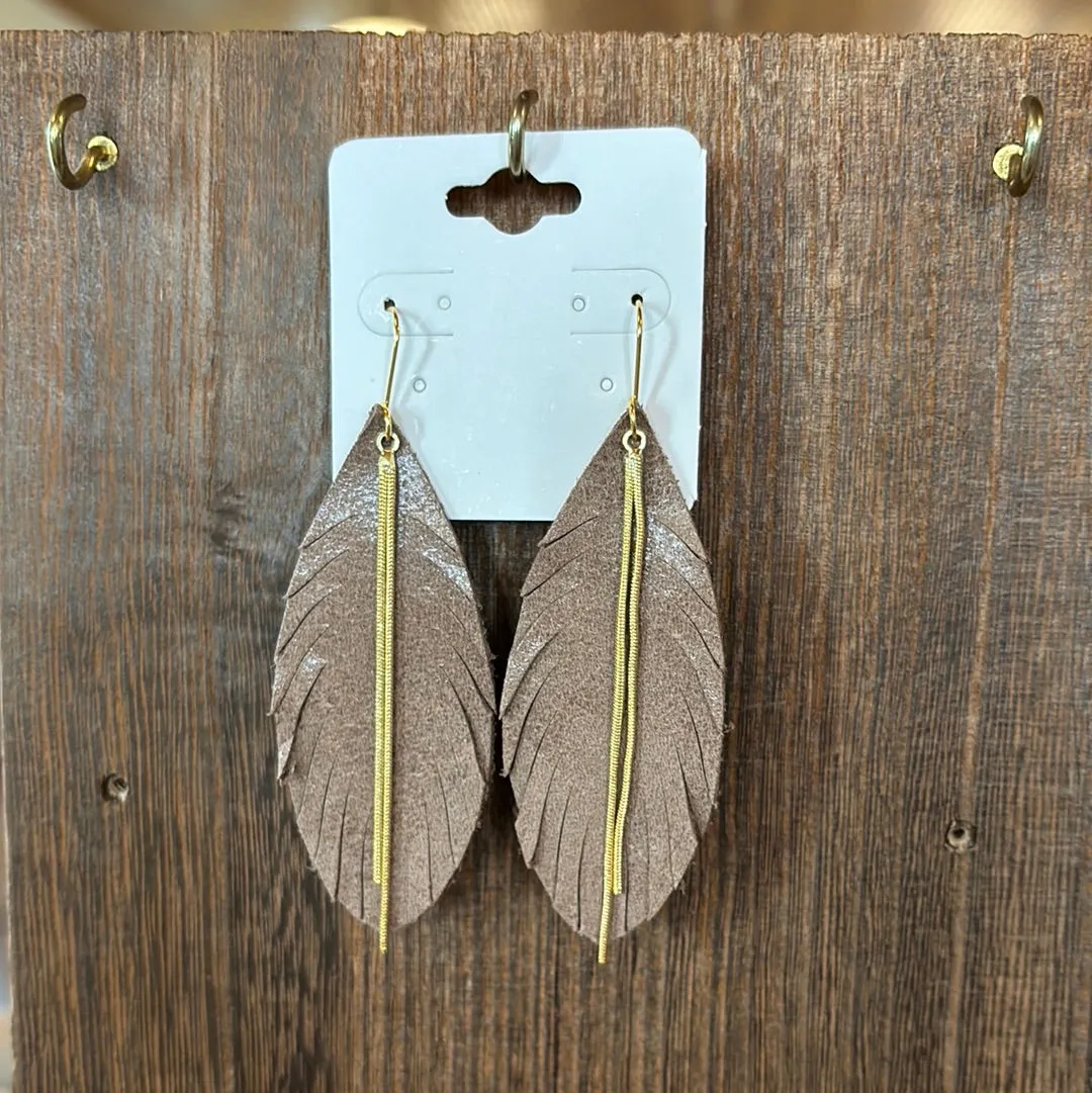 WEF - Split Edge Leaves w/Double Gold Chain Earrings