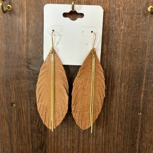 WEF - Split Edge Leaves w/Double Gold Chain Earrings