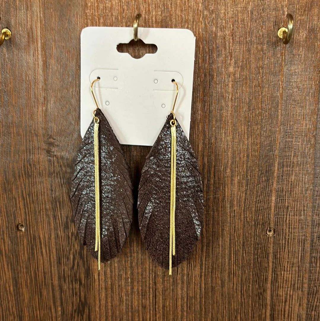 WEF - Split Edge Leaves w/Double Gold Chain Earrings
