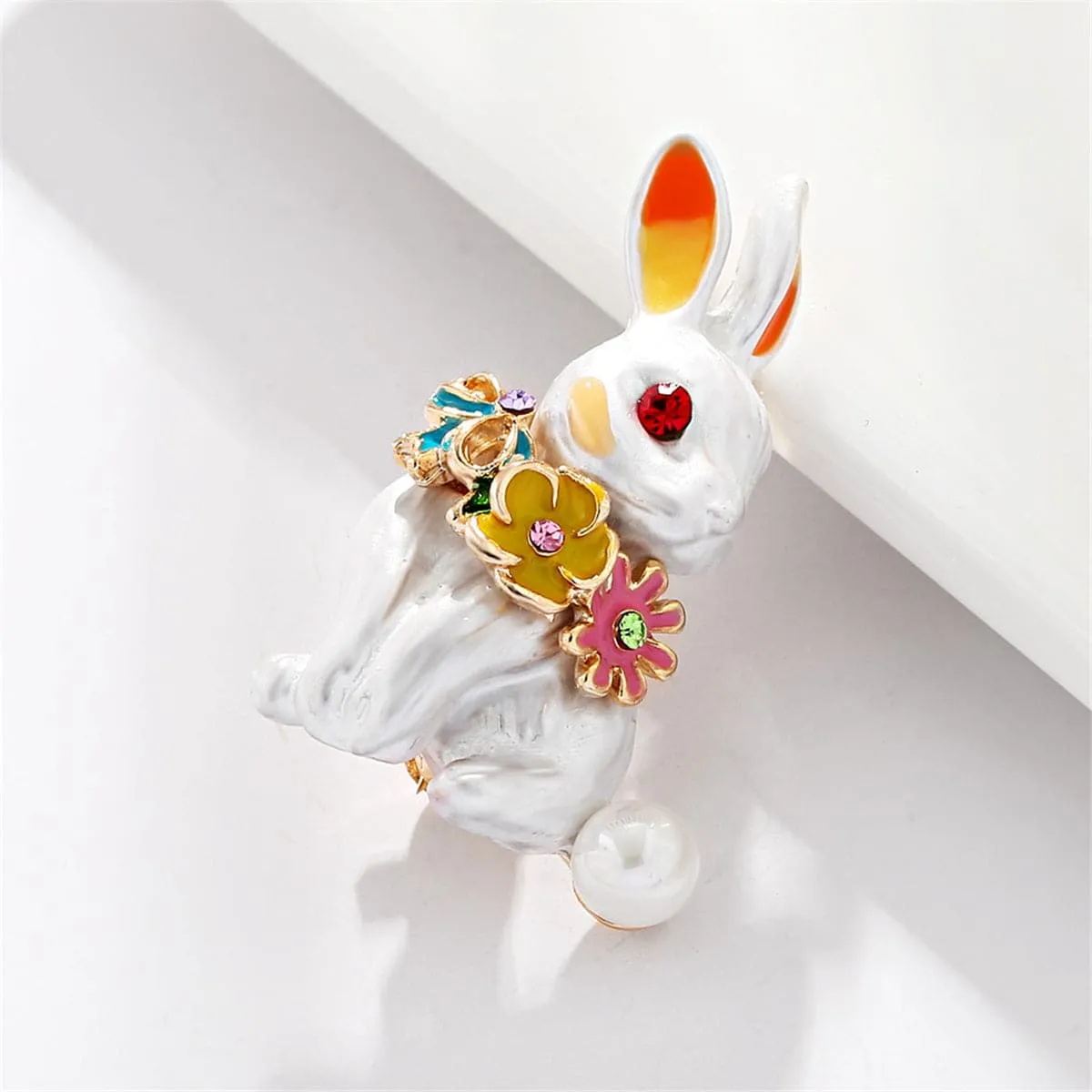 White & Cubic Zirconia Rabbit Brooch