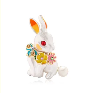 White & Cubic Zirconia Rabbit Brooch