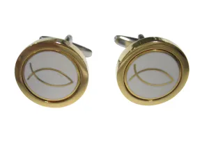 White and Gold Toned Religious Ichthys Fish Cufflinks