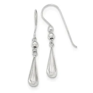 White Gold Grooved Puffed Teardrop Shepherd Hook Earrings