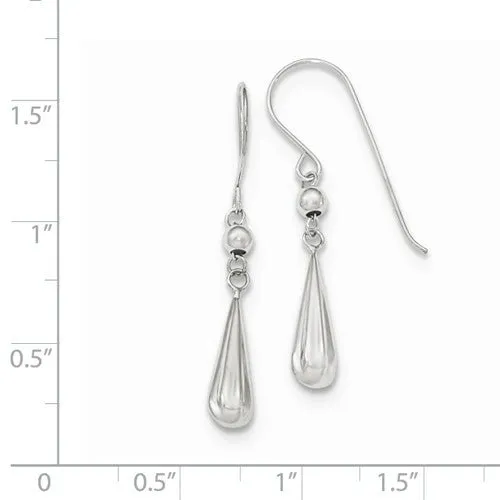 White Gold Grooved Puffed Teardrop Shepherd Hook Earrings