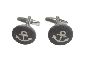 White Nautical Anchor Round Cufflinks