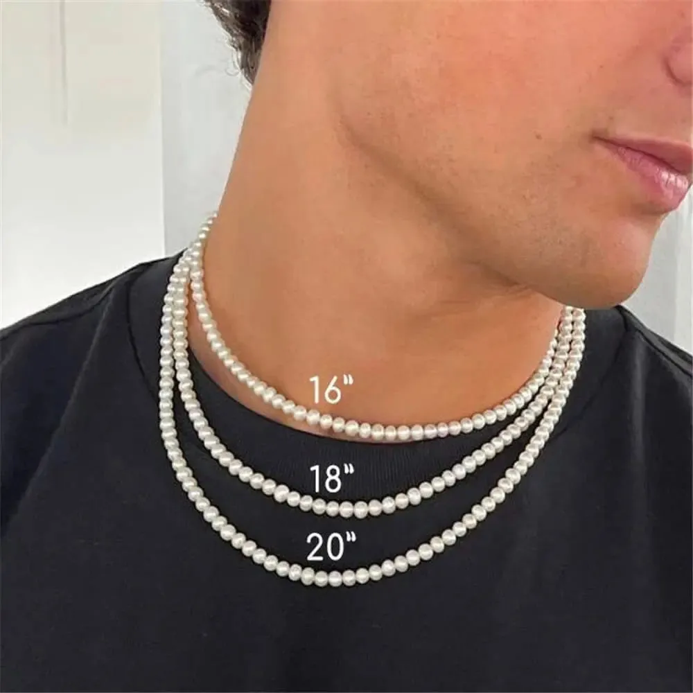 White Pearl Beaded Chain Choker Necklace