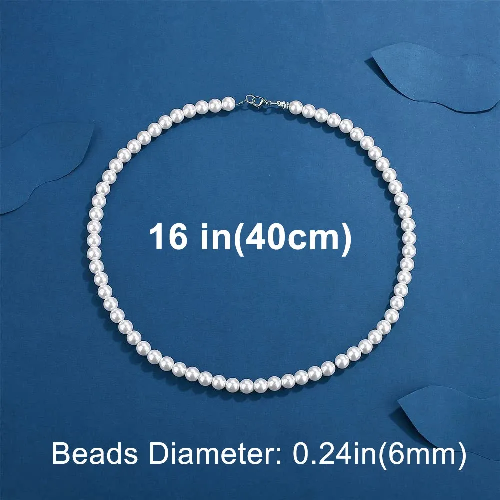 White Pearl Beaded Chain Choker Necklace