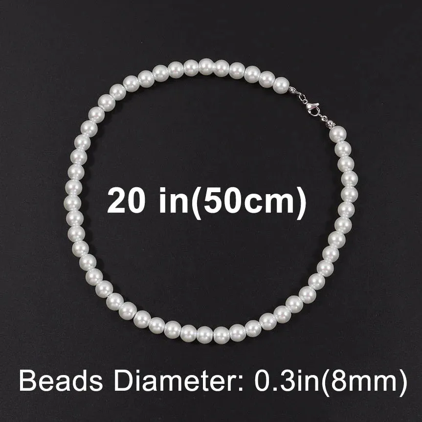 White Pearl Beaded Chain Choker Necklace