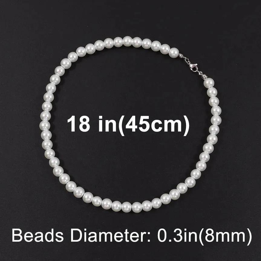 White Pearl Beaded Chain Choker Necklace