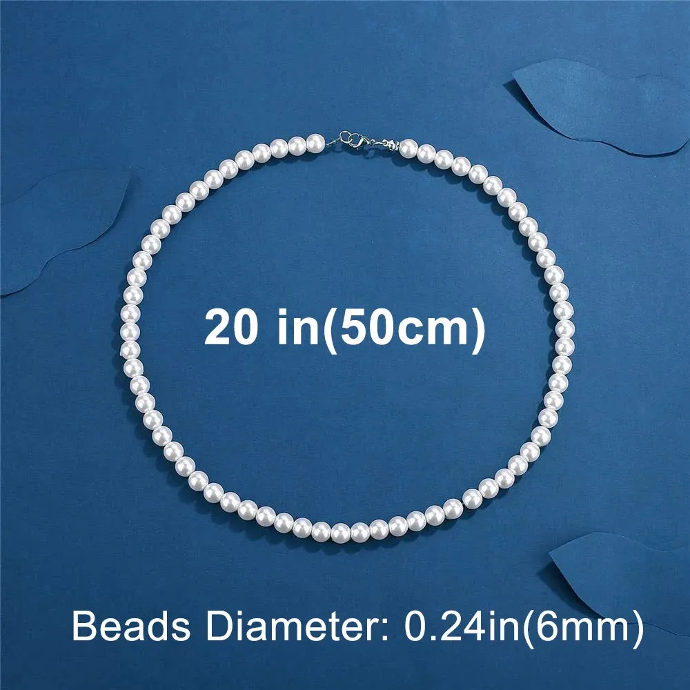 White Pearl Beaded Chain Choker Necklace