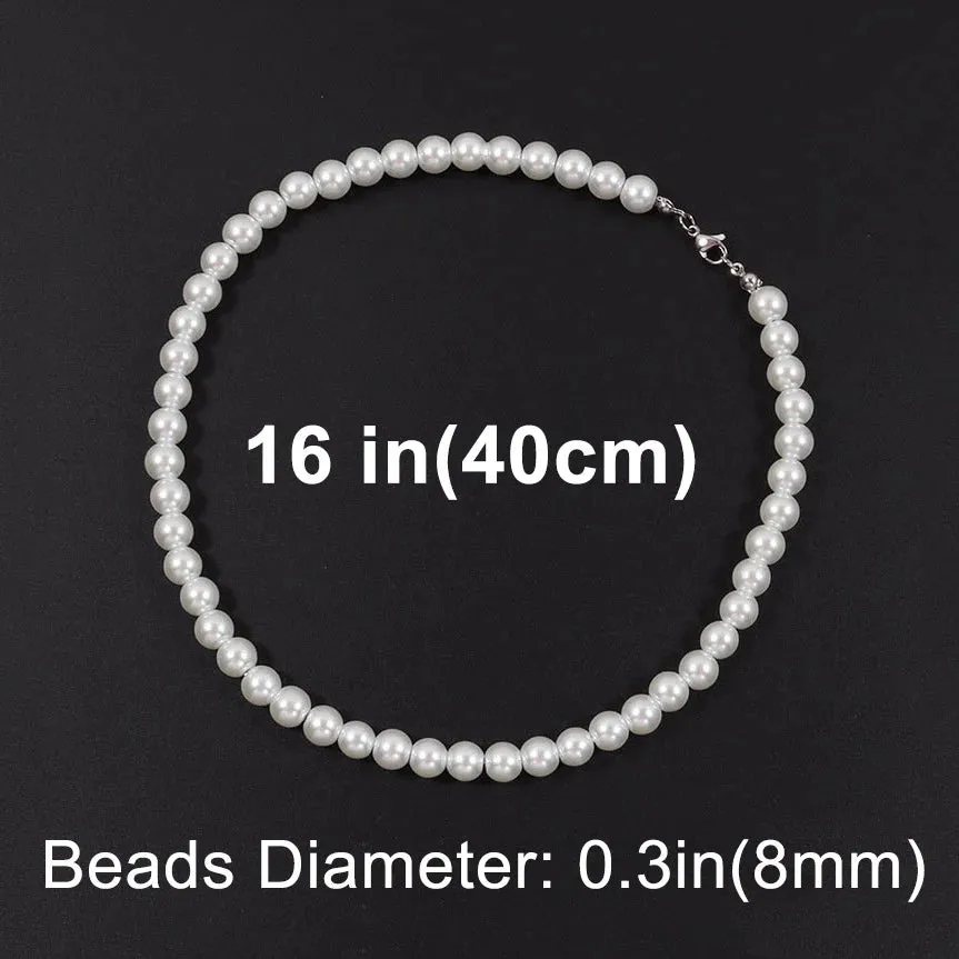 White Pearl Beaded Chain Choker Necklace