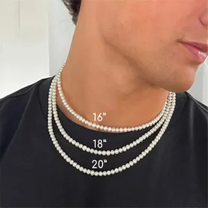 White Pearl Beaded Chain Choker Necklace