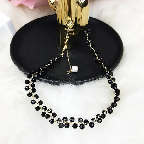 Wholesale black crystal crystal pearl necklace JDC-NE-BY039