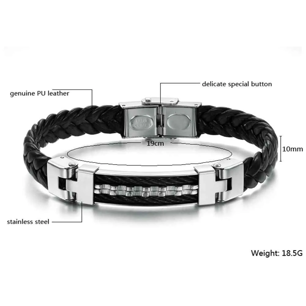 Wholesale Stainless Steel Men Jewelry Rope Bracelet Genuine PU Leather Specail Button For Men Bracelet