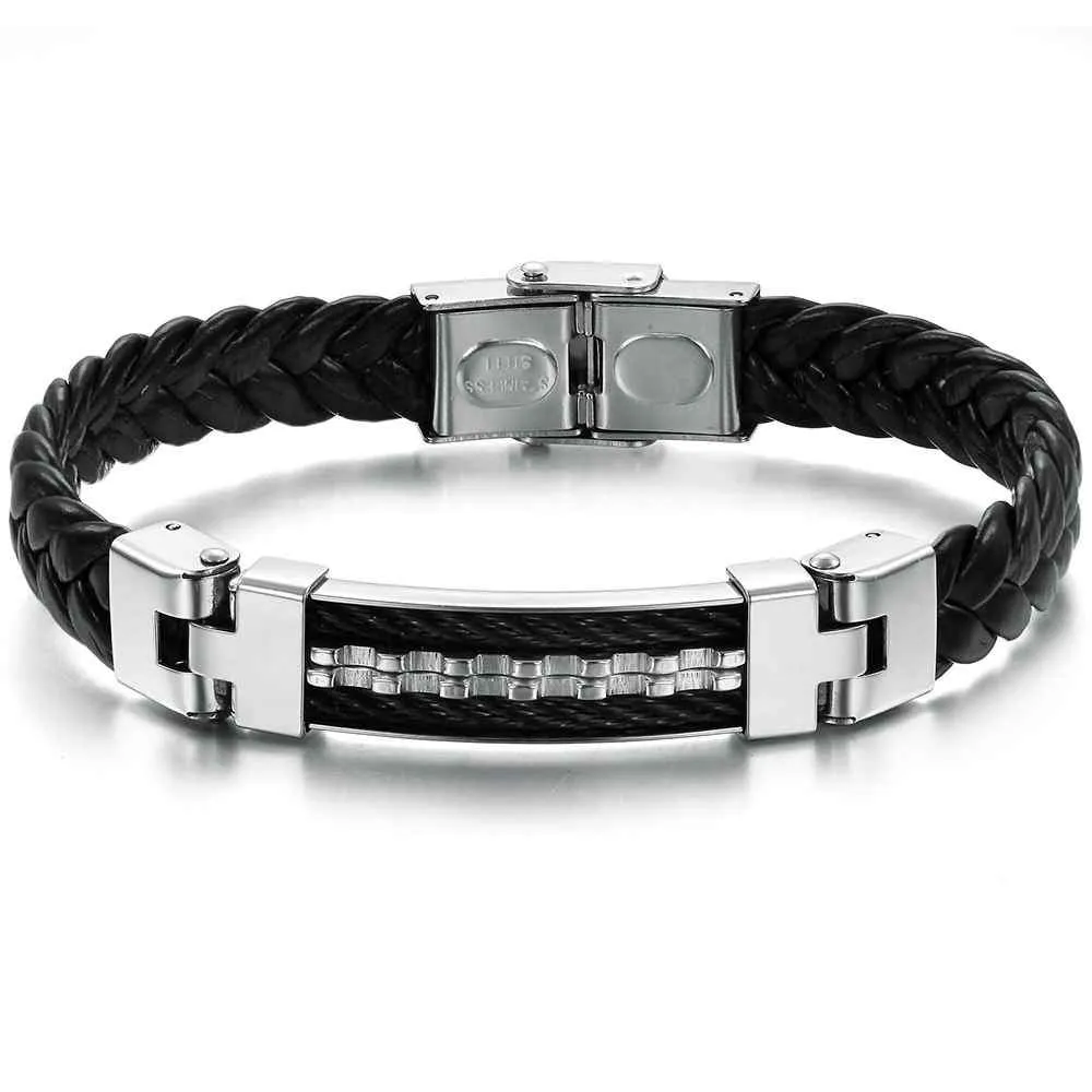 Wholesale Stainless Steel Men Jewelry Rope Bracelet Genuine PU Leather Specail Button For Men Bracelet