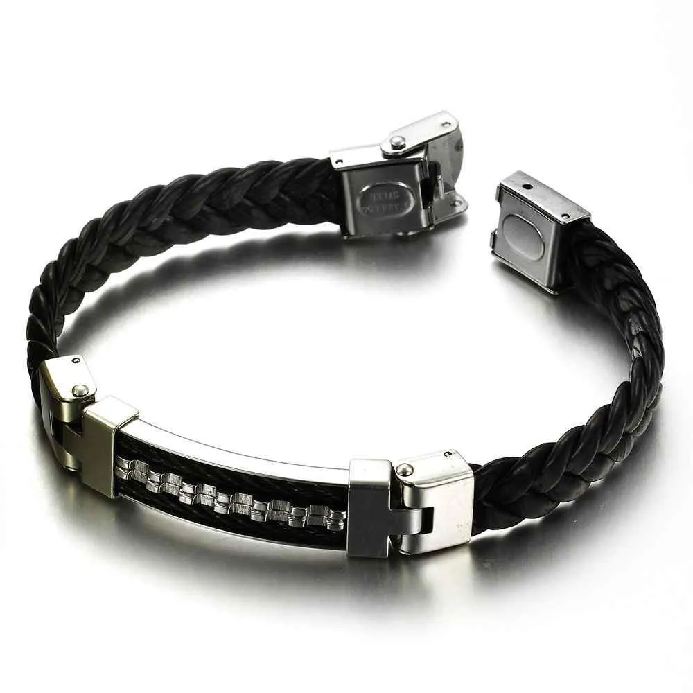 Wholesale Stainless Steel Men Jewelry Rope Bracelet Genuine PU Leather Specail Button For Men Bracelet