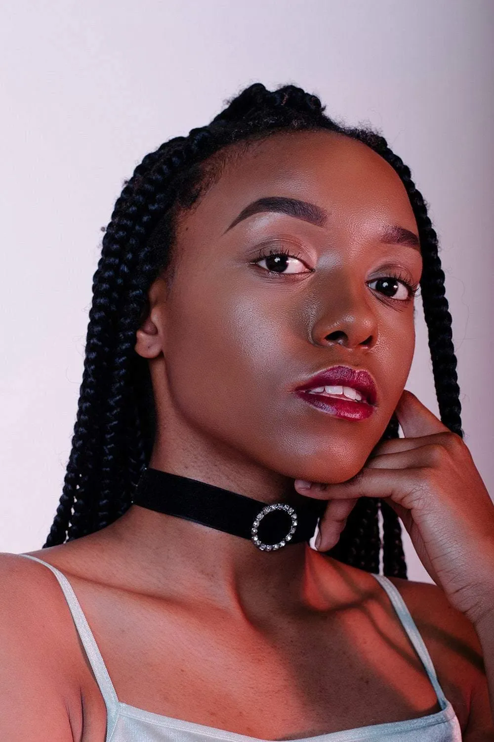 Wide Black Velvet Diamond Circle Choker