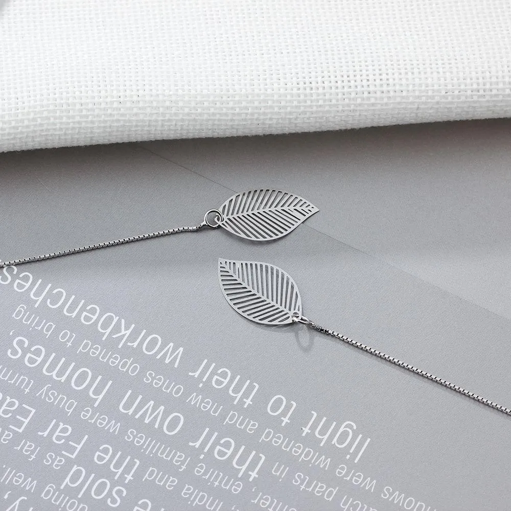 Women’s 925 Sterling Silver Leaves Drop Earrings with Tassels Pendant, Unique Jewelry Gift