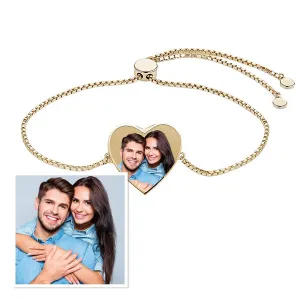 Women's Adjustable Photo Heart Engraved Bracelet Jewelry