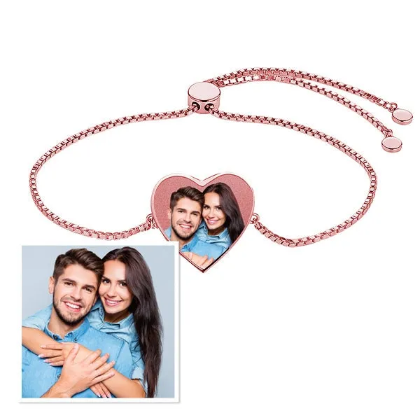 Women's Adjustable Photo Heart Engraved Bracelet Jewelry
