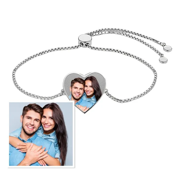 Women's Adjustable Photo Heart Engraved Bracelet Jewelry