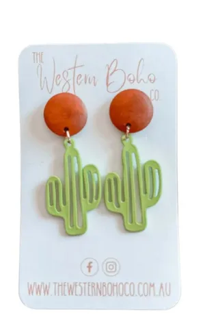 Wooden and Cactus Dangle Earrings