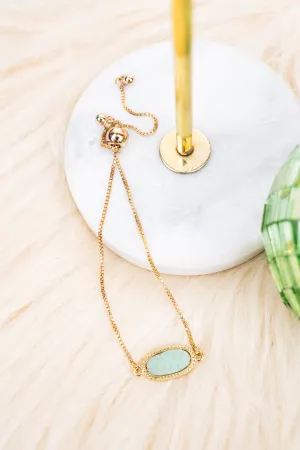 Worn Goldtone and Light Amazonite Druzy Adjustable Bracelet