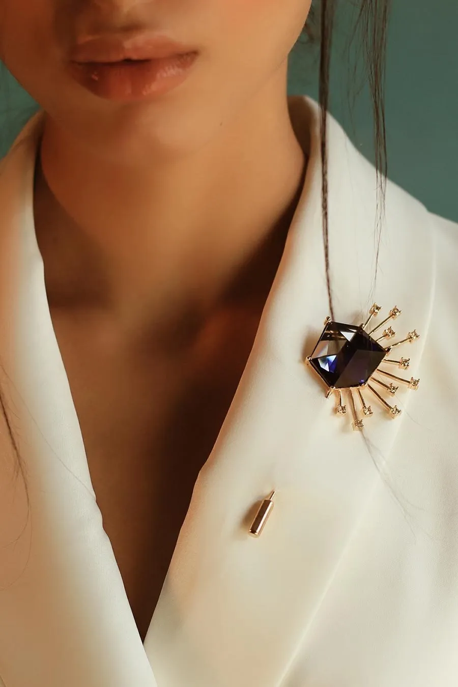 Yellow Gold & Swarovski Evian Lapel Pin