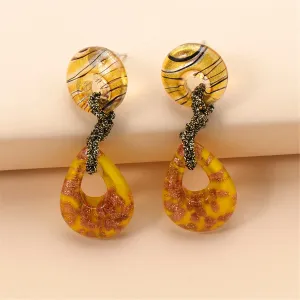 Yellow Resin Abstract Drop Earrings