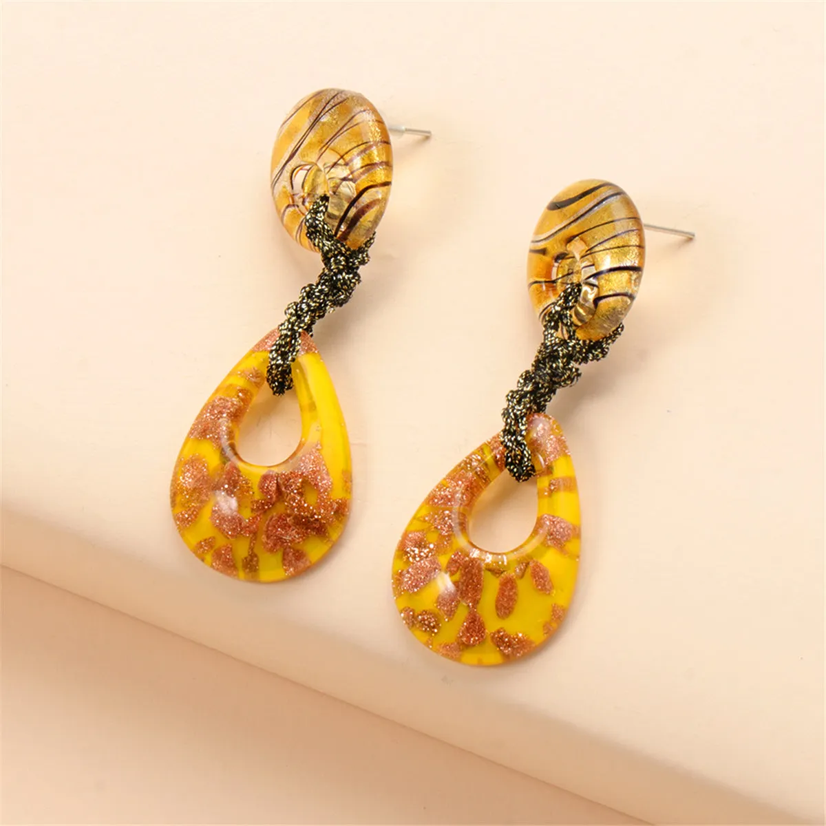 Yellow Resin Abstract Drop Earrings