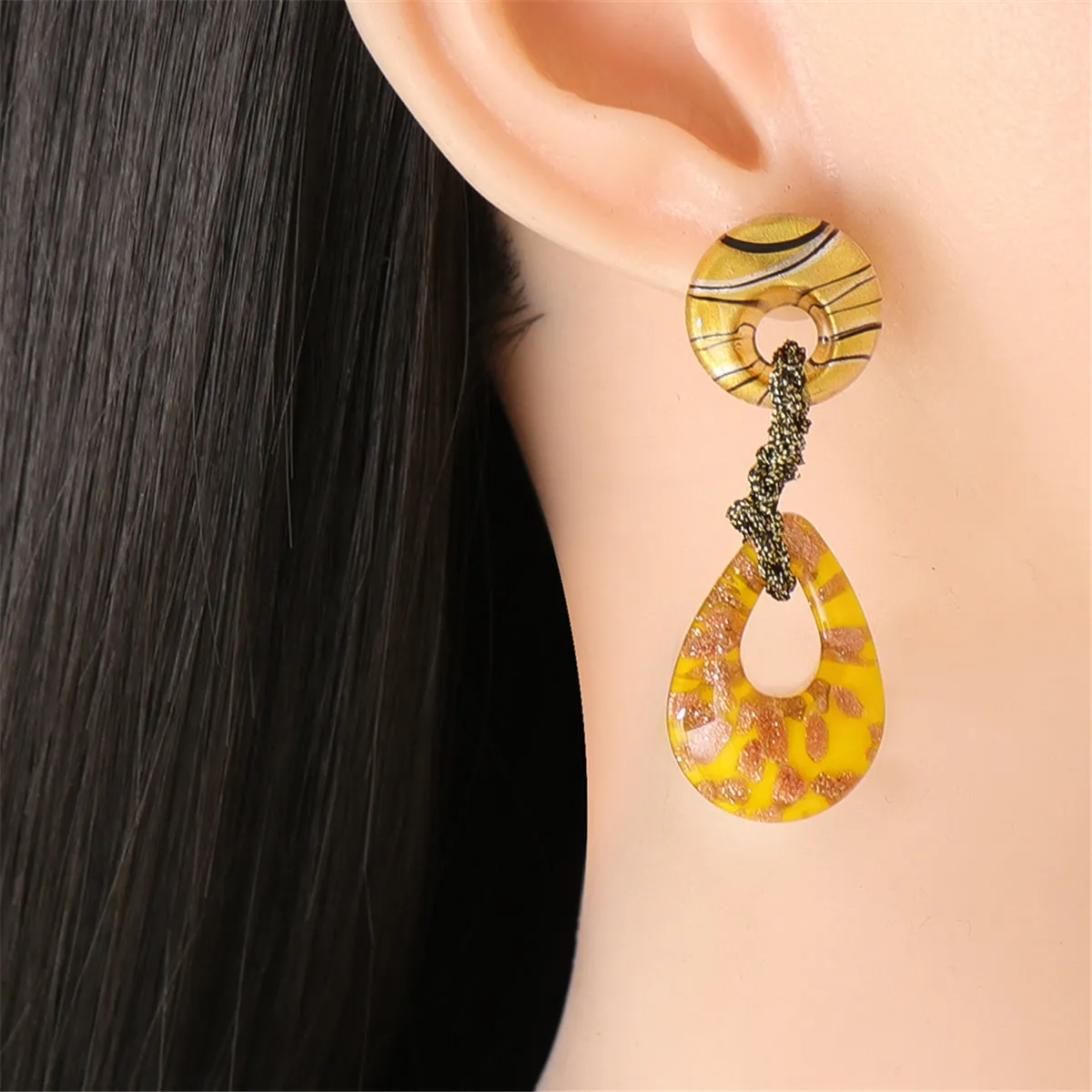 Yellow Resin Abstract Drop Earrings
