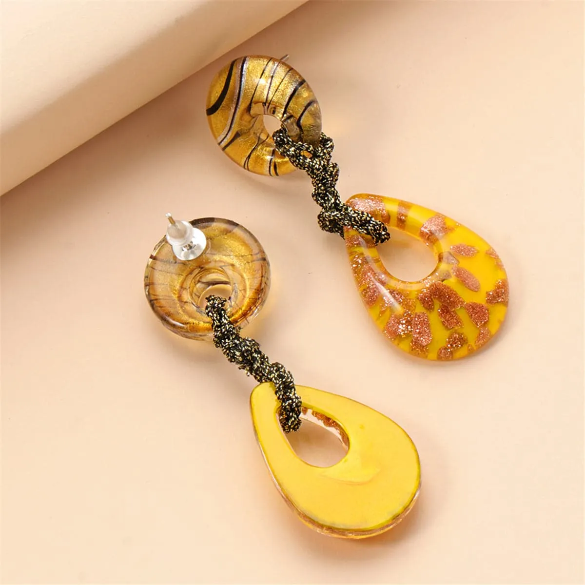 Yellow Resin Abstract Drop Earrings