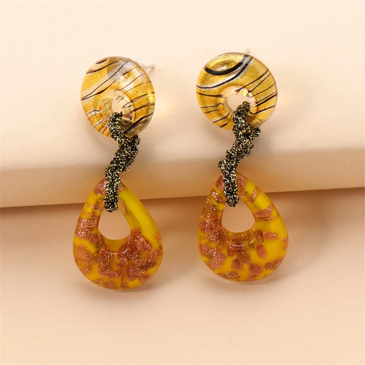 Yellow Resin Abstract Drop Earrings