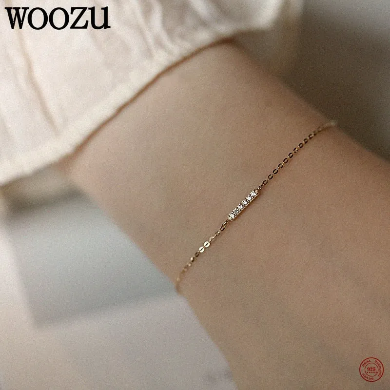 Zircon Row Charm Bracelet - Elegant 925 Silver