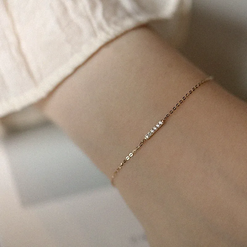 Zircon Row Charm Bracelet - Elegant 925 Silver